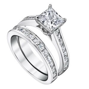 Elegant Sterling Silver 4.3 Carat Cubic Zirconia Bridal Ring Set – Size 9